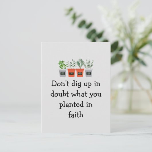 Graaf niet in twijfel wat je in geloof hebt geplan briefkaart (Staand voorkant)