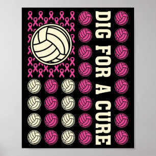 Graaf voor Cure Ribbon Volleybal Roze Borstkanker Poster