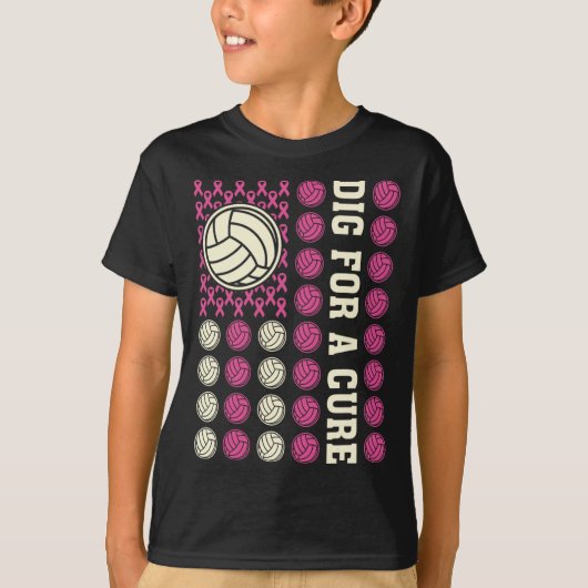 Graaf voor Cure Ribbon Volleybal Roze Borstkanker T-shirt (Voorkant)