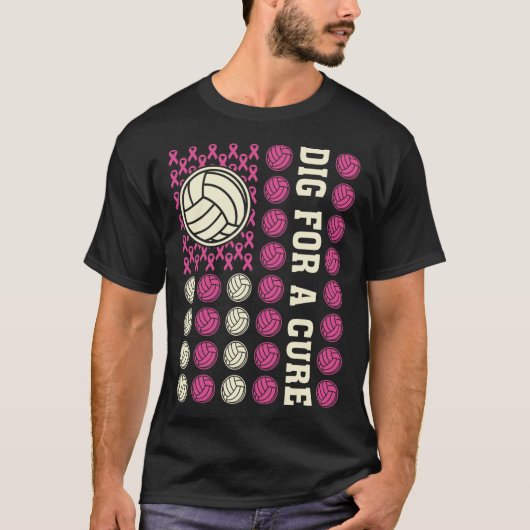 Graaf voor Cure Ribbon Volleybal Roze Borstkanker T-shirt (Voorkant)
