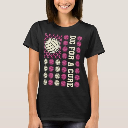 Graaf voor Cure Ribbon Volleybal Roze Borstkanker T-shirt (Voorkant)