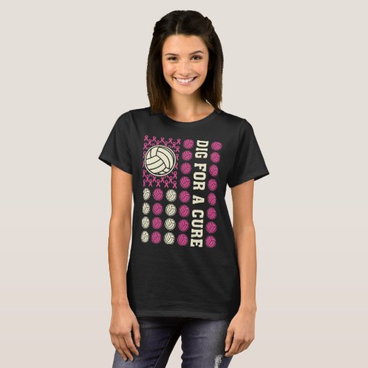 Graaf voor Cure Ribbon Volleybal Roze Borstkanker T-shirt (Voorkant volledig)
