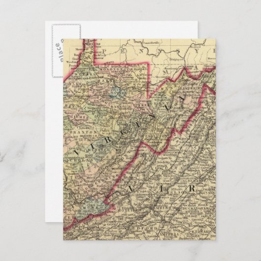 Graafkaart West Virginia Briefkaart (Voorkant / Achterkant)