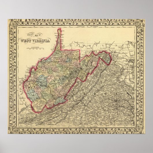 Graafkaart West Virginia Poster (Voorkant)
