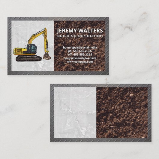 Graafmachine | Beton Vuil Staal Visitekaartje (Voorkant / Achterkant)
