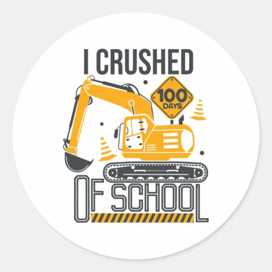 Graafmachine Bouw 100e Dag Schoolkinderen Jongen Ronde Sticker (Voorkant)