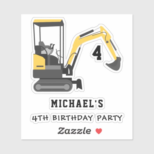 Graafmachine bouw 4e verjaardag weggeefactie sticker (Vel)