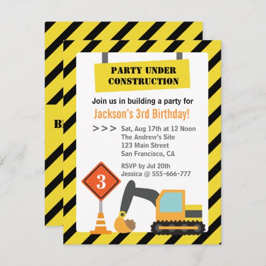 Graafmachine Bouw Thema kinderen Verjaardagsfeest Kaart (Voorkant / Achterkant)