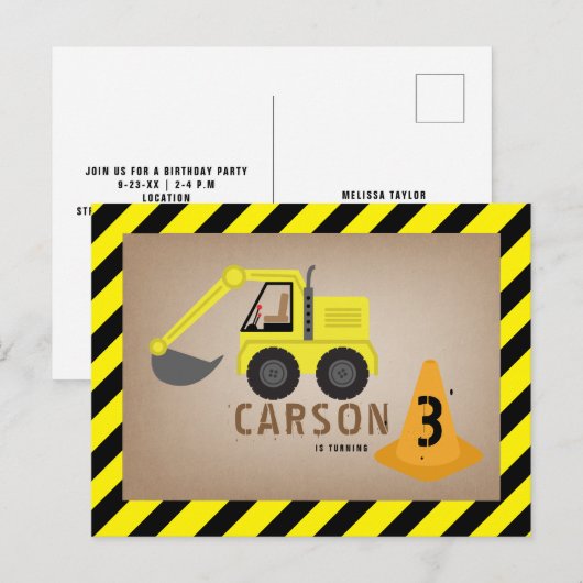 Graafmachine Bouw Thema Verjaardag Briefkaart (Voorkant / Achterkant)