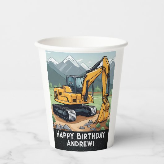 Graafmachine Bouwmachines Graver Verjaardag Papieren Bekers (Voorkant)