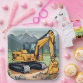 Graafmachine Bouwmachines Graver Verjaardag Papieren Bordje (Feest)