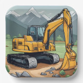 Graafmachine Bouwmachines Graver Verjaardag Papieren Bordje (Voorkant)