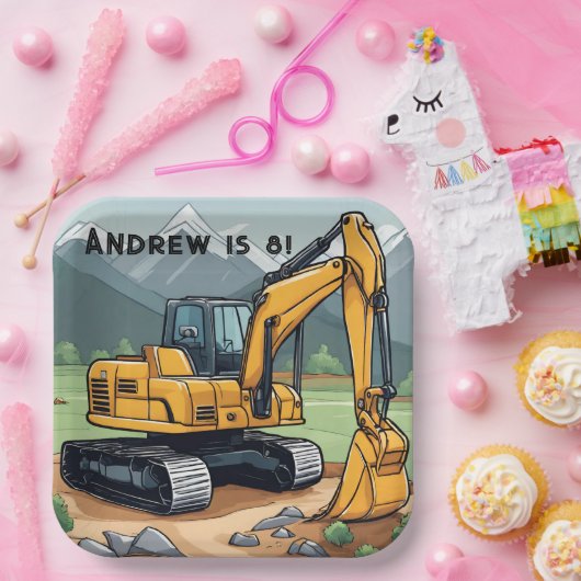 Graafmachine Bouwmachines Graver Verjaardag Papieren Bordje (Feest)