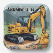 Graafmachine Bouwmachines Graver Verjaardag Papieren Bordje (Voorkant)