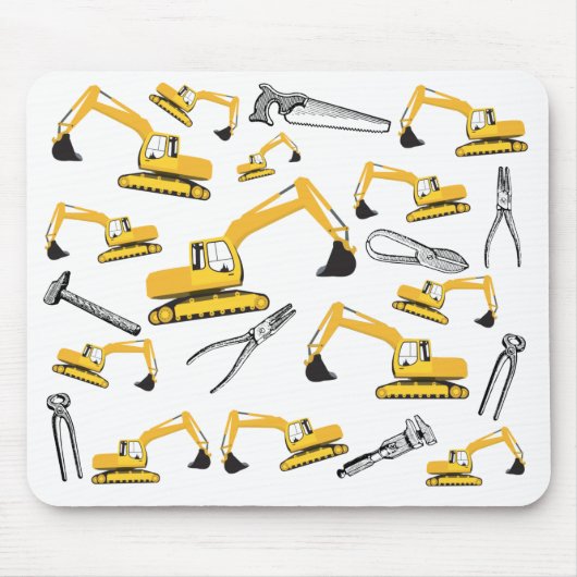 Graafmachine Bouwtrucks en Gereedschap Patroon Muismat (Voorkant)