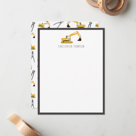 Graafmachine Bouwtrucks Gereedschap Kinderen Notitiekaartje (Voorkant / Achterkant in situ)