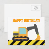 Graafmachine, bouwvoertuig, gelukkige verjaardag briefkaart (Voorkant / Achterkant)