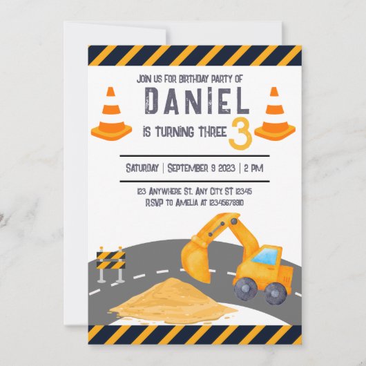 Graafmachine Constructie Kegel Kids Verjaardagsfee Kaart (Voorkant)