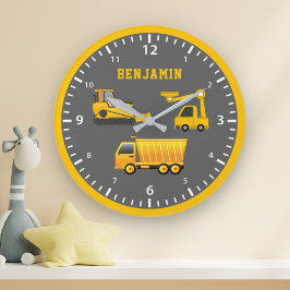 Graafmachine Dumptruck Bouw Thema Kinderkamer Grote Klok