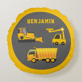 Graafmachine Dumptruck Bouw Thema Kinderkamer Rond Kussen