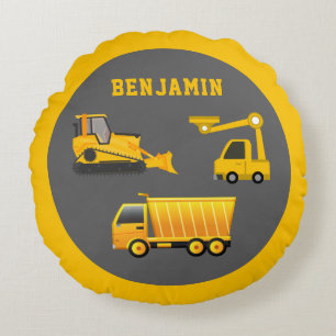 Graafmachine Dumptruck Bouw Thema Kinderkamer Rond Kussen