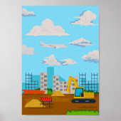 Graafmachine Kinderkamer Poster Bouwplaats Print (Voorkant)
