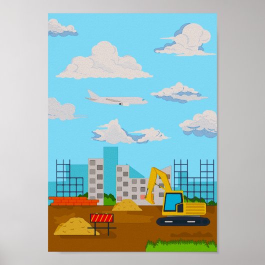 Graafmachine Kinderkamer Poster Bouwplaats Print (Voorkant)