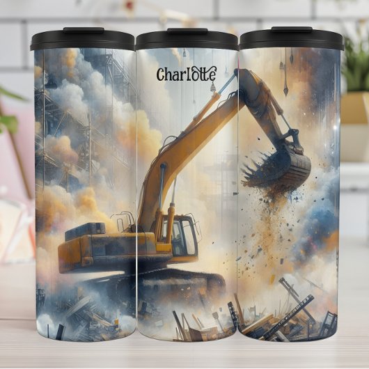 Graafmachine macht: bouw, stof, lucht thermosbeker