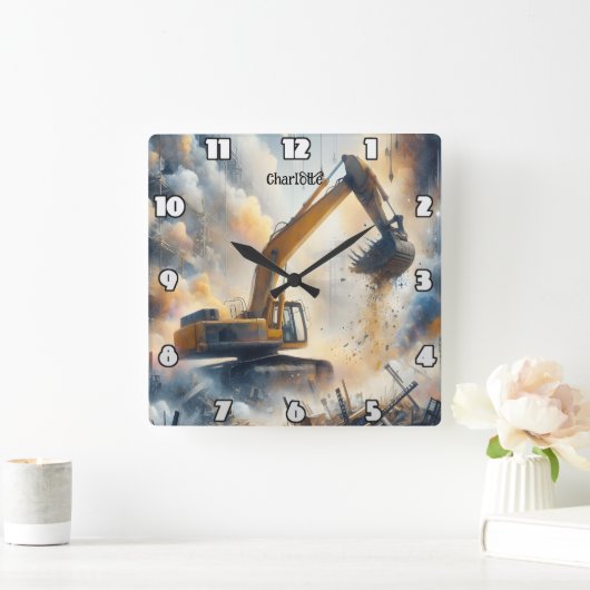 Graafmachine macht: bouw, stof, lucht vierkante klok (Huis)