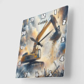 Graafmachine macht: bouw, stof, lucht vierkante klok (Hoek)