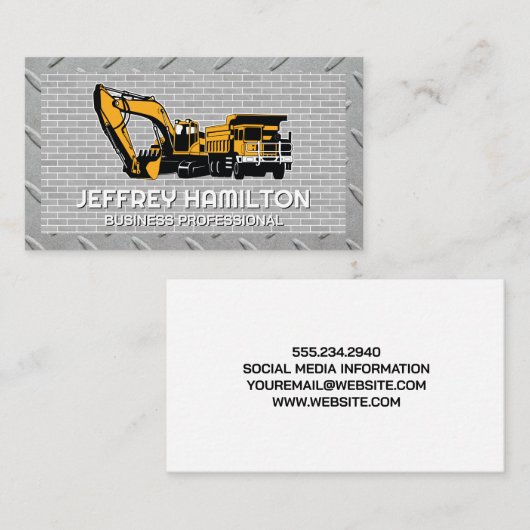Graafmachine met kiepwagen | Bakstenen muur | Staa Visitekaartje (Voorkant / Achterkant)