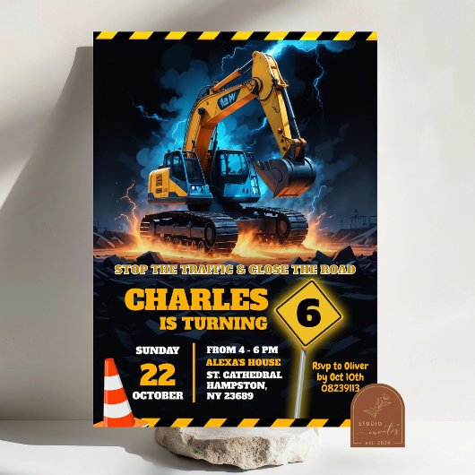 Graafmachine Onder Constructie Verjaardags Jongen Kaart