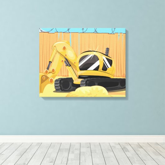Graafmachine op een Bouwplaats Canvas Afdruk (Insitu (Houten vloer))