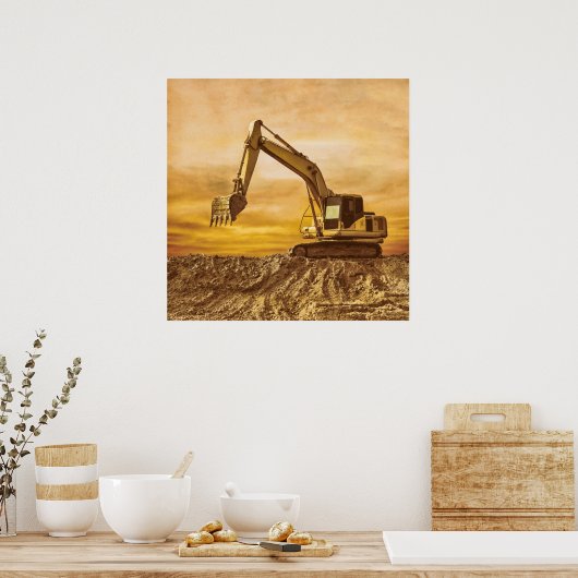 Graafmachine Poster - Zware apparatuur bij zonsond (Keuken)