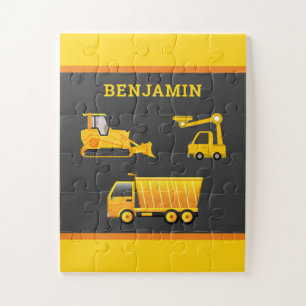Graafmachine stortbak vrachtwagen bouw thema kinde legpuzzel