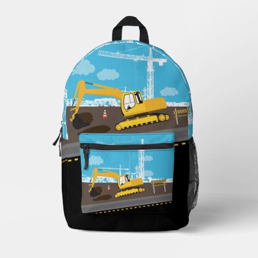 Graafmachine Vrachtwagen Bouw Vrachtwagens Site Bo Bedrukte Rugzak (Voorkant)