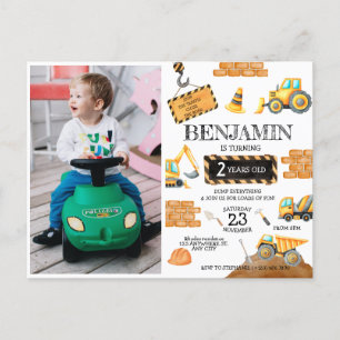 Graafmachine vrachtwagens 1e verjaardagsfeestje briefkaart