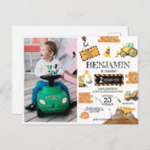 Graafmachines vrachtwagens 1e verjaardagsfeestje briefkaart (Voorkant / Achterkant)