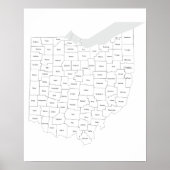 Graafschappen van de staatskaart van Ohio Poster (Voorkant)