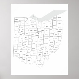 Graafschappen van de staatskaart van Ohio Poster