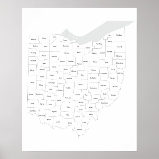 Graafschappen van de staatskaart van Ohio Poster (Voorkant)