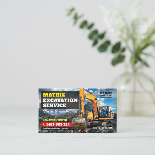 Graafwerk, Landopruiming, Bouw, Graafmachine Visitekaartje (Staand voorkant)