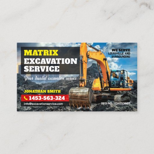 Graafwerk, Landopruiming, Bouw, Graafmachine Visitekaartje (Voorkant)