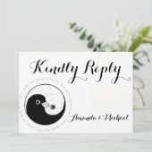 GRAAG ANTWOORDEN TROUWKAART zw/w YinYang duiven Ha Kaart (Staand voorkant)