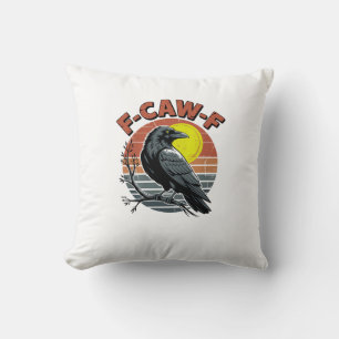 Graaiende Kraai F-Caw-F Retro Zonsondergang Volwas Kussen