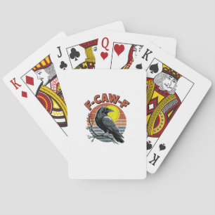 Graaiende Kraai F-Caw-F Retro Zonsondergang Volwas Pokerkaarten