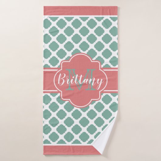 Graal en Mint Quatrefoil Monogram Bath Towel Badhanddoek (Badhanddoek)