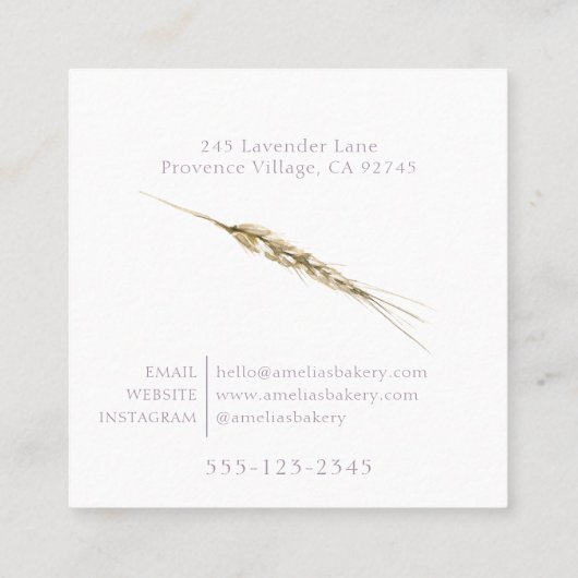 Graan en bloemen lavendel krans brood bakkerij vierkante visitekaartje (Achterkant)