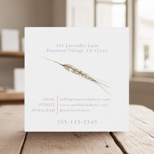 Graan en bloemen lavendel krans brood bakkerij vierkante visitekaartje