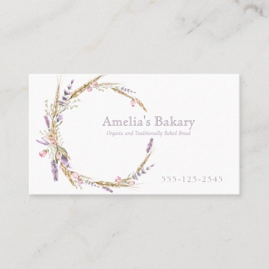 Graan en bloemen lavendel krans brood bakkerij visitekaartje (Voorkant)